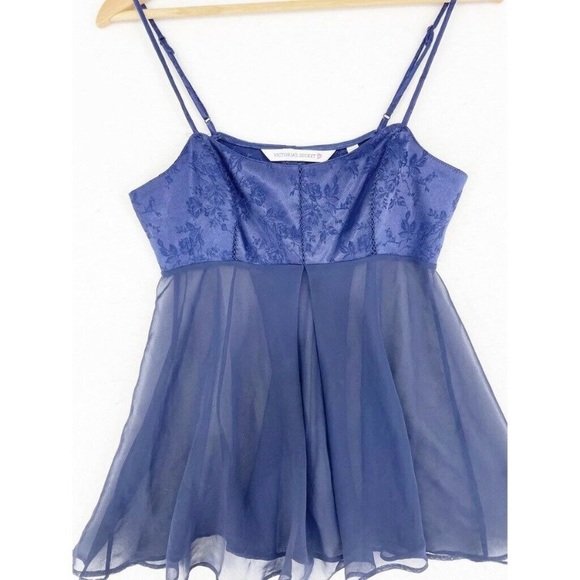 Vintage y2k Victoria’s Secret Babydoll Tank Sheer Size XS Blue Lingerie 2000's - Picture 2 of 9
